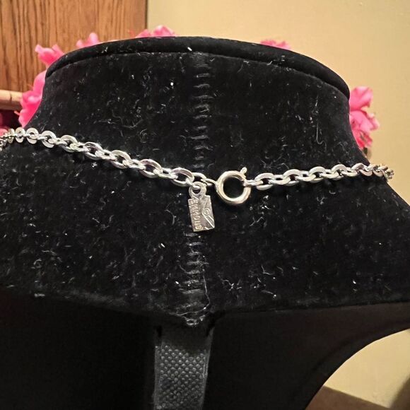 EMMONS CERAMIC BLUE FLOWER EARRINGS AND NECKLACE SET IN SILVER - Picture 3 of 4